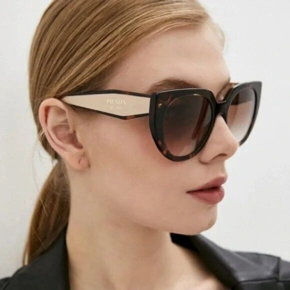 NEW Prada PR14WS 01R0A6 Tortoise Brown Gradient Oversized Women Sunglasses - Picture 4 of 13